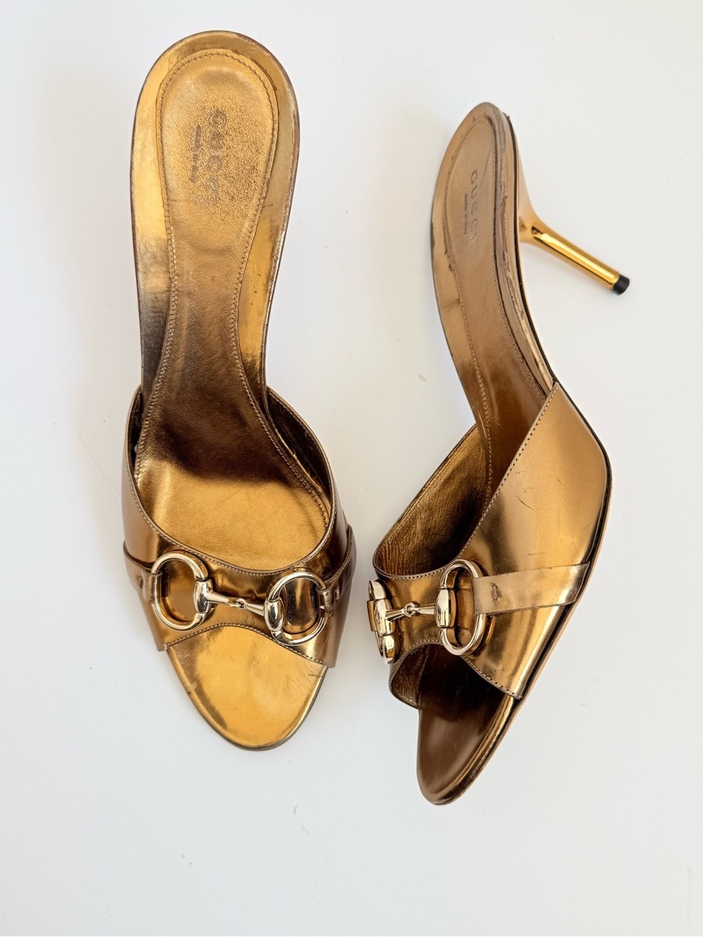 Tom Ford Era Gucci Bronze Metallic Horsebit Slide Mule Heels 9.5B Italy Y2K Rare